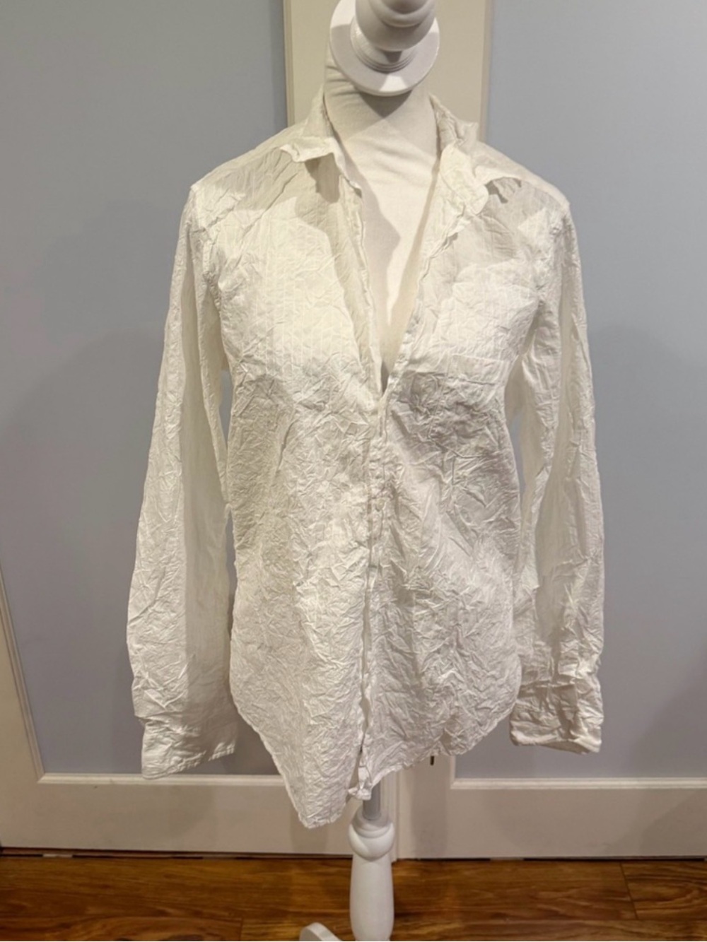 Frank & Eileen White Crinkled Button-Down Shirt Barry Med